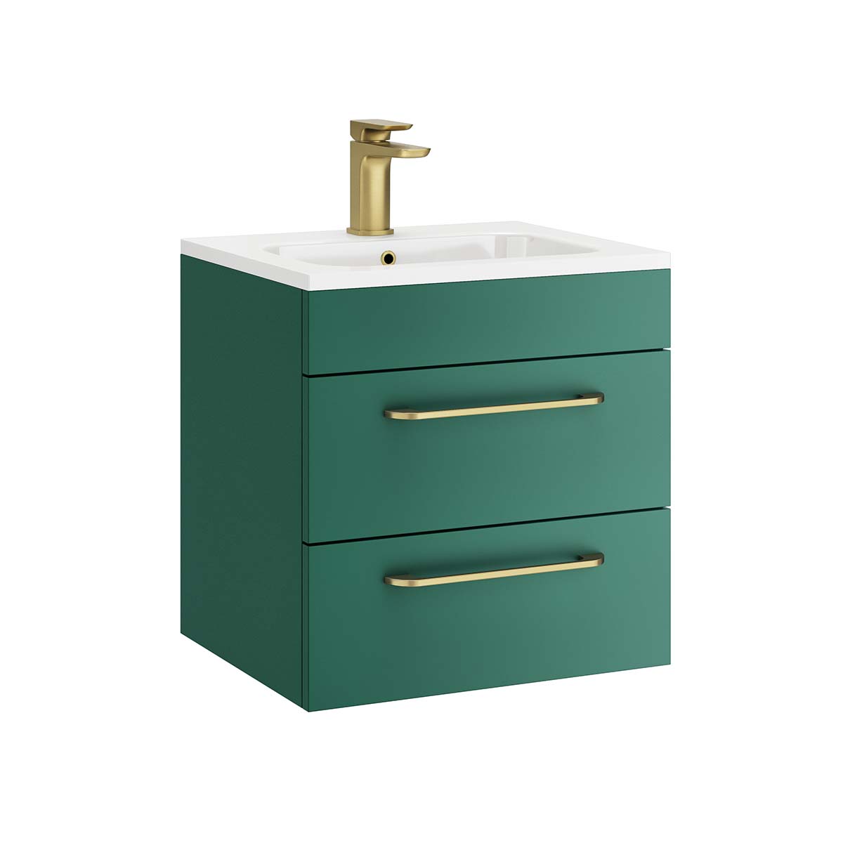 Miami 500mm Wall Hung 2-Drawer Vanity Unit With Basin - Forest Green