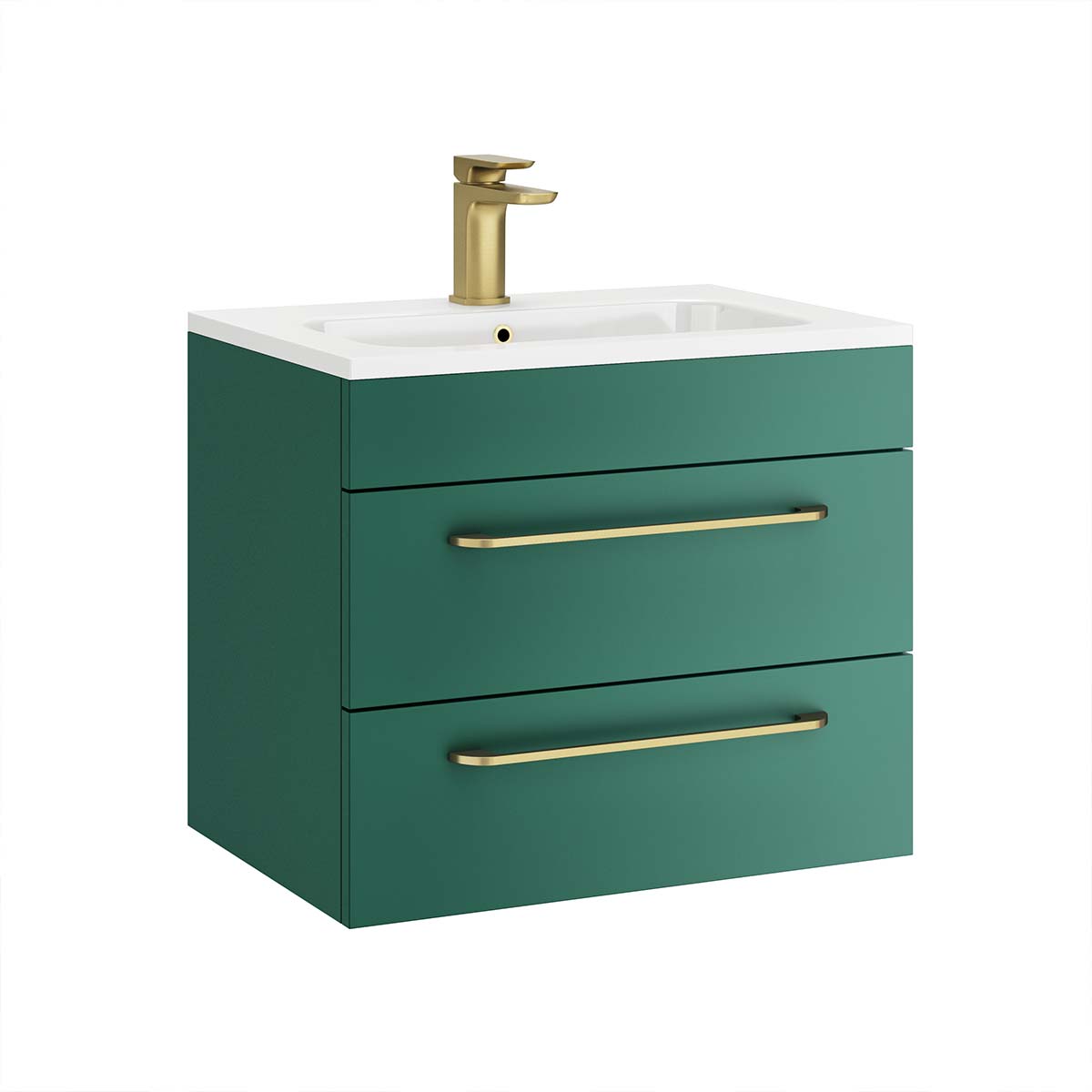 Miami 600mm Wall Hung 2-Drawer Vanity Unit With Basin - Forest Green