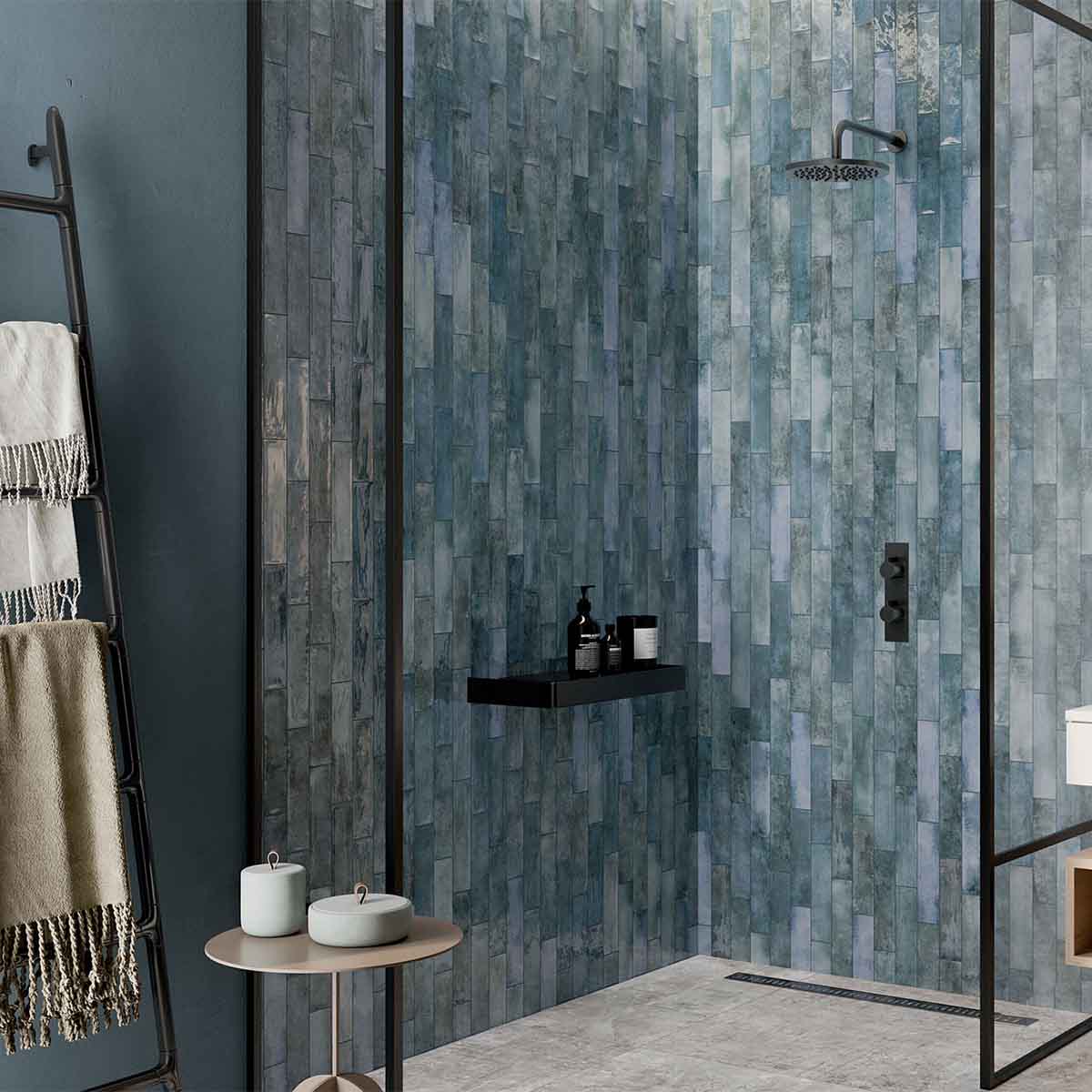 mojave denim ceramic wall tile 6x25cm gloss lifestyle deluxe bathrooms ireland