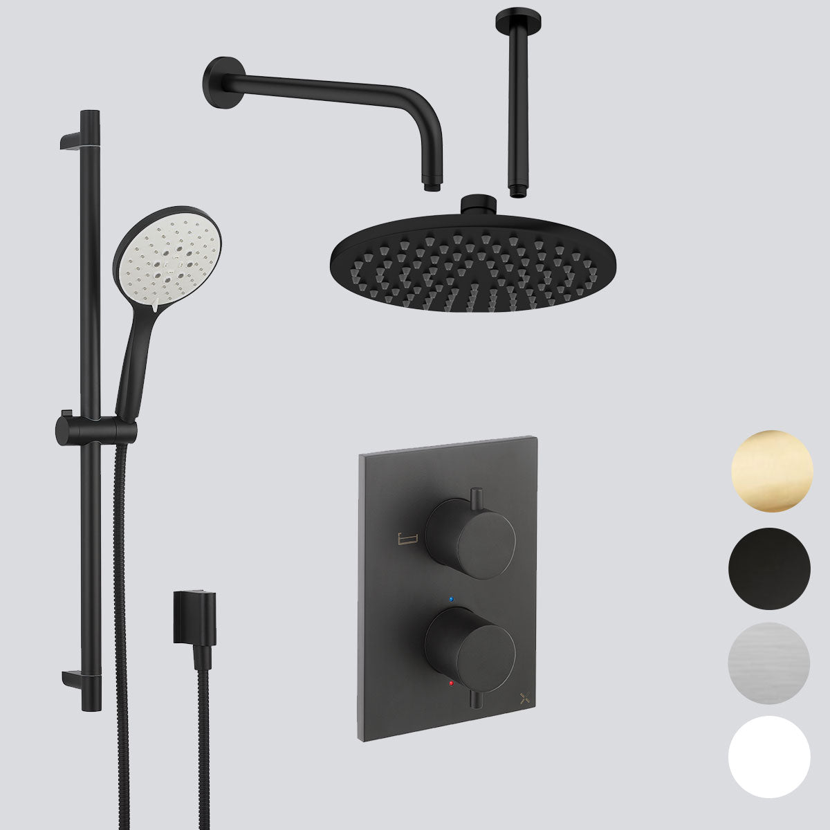 Crosswater MPRO Dual Outlet Concealed Thermo Shower Valve With Slide Rail Shower Kit & Fixed Shower Head