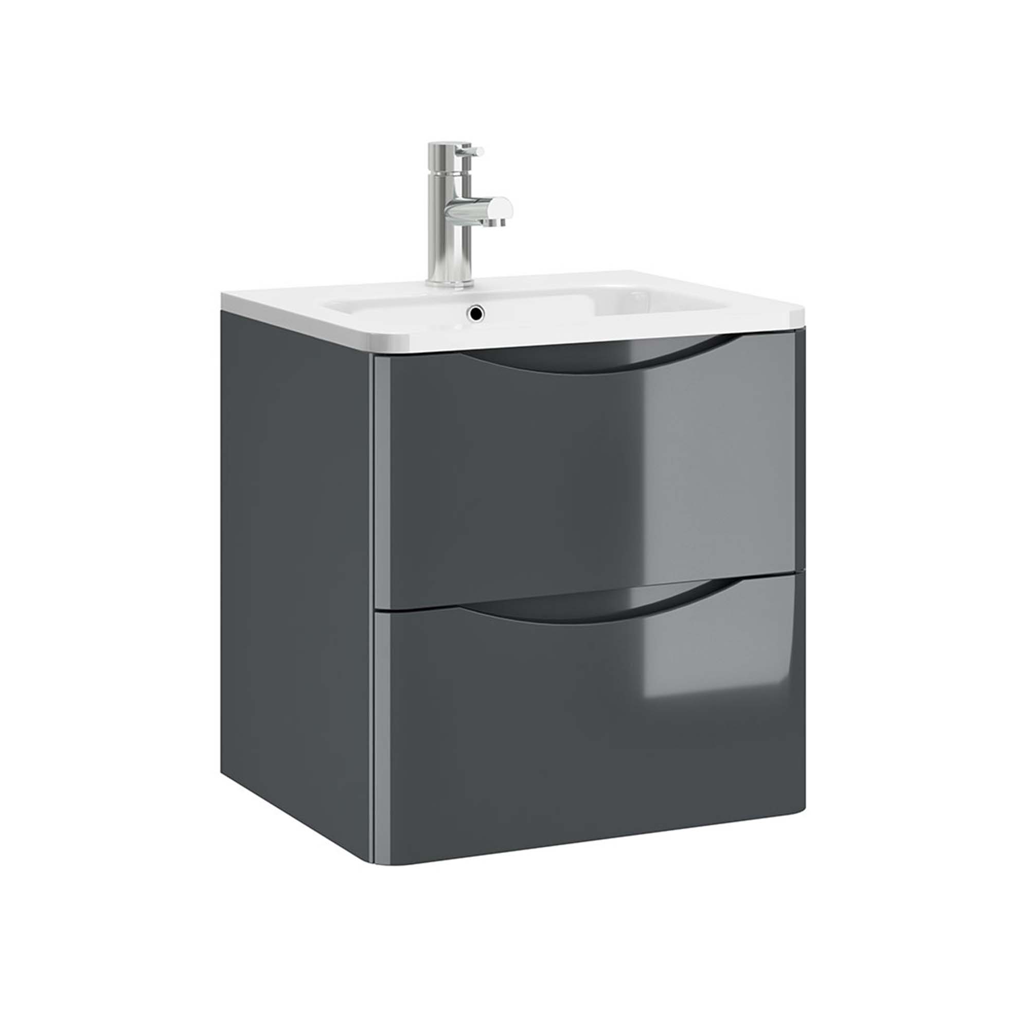 new york 500mm 2 drawer wall mounted vanity unit gloss grey