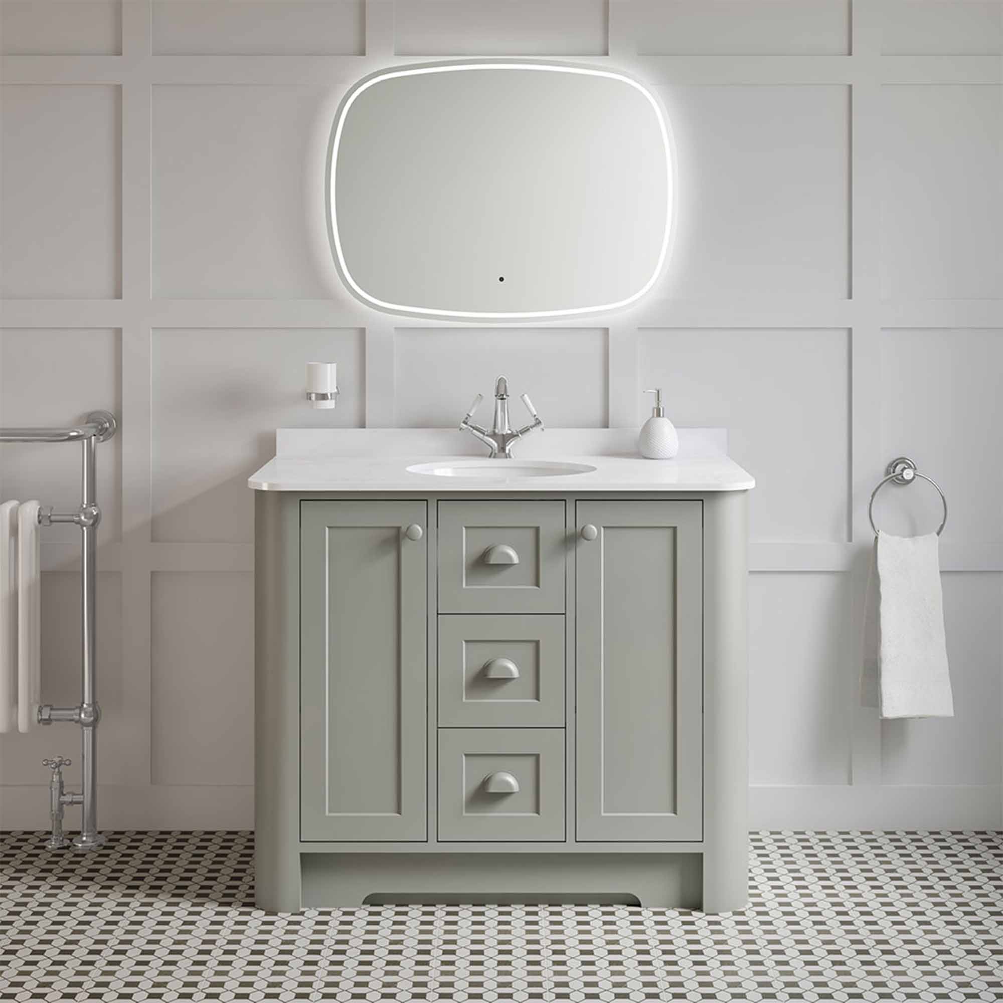 shrewsbury 1000 single basin floor standing vanity unit with carrara marble worktop dove grey