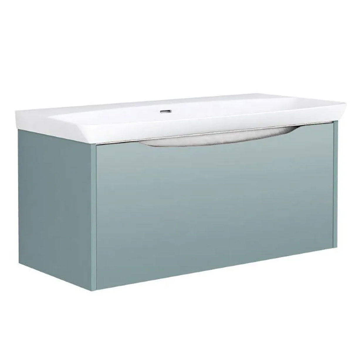 Utopia Lustre 1-Drawer Wall Hung Vanity Unit With Washbasin and LED Illumination - Sea Green