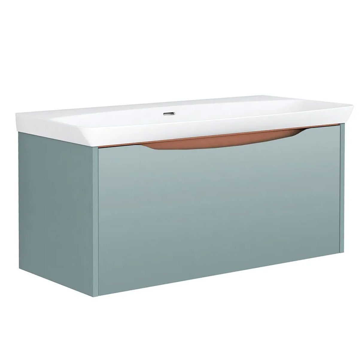 Utopia Lustre 1-Drawer Wall Hung Vanity Unit With Washbasin and LED Illumination - Sea Green