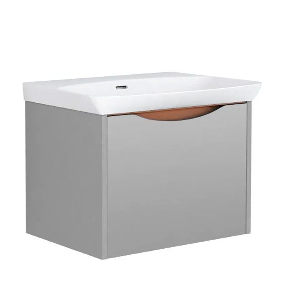 Utopia Lustre 1-Drawer Wall Hung Vanity Unit With Washbasin and LED Illumination - Powder Grey