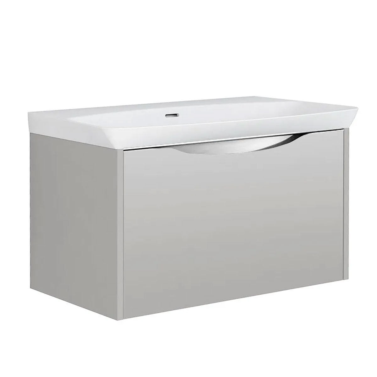 Utopia Lustre 1-Drawer Wall Hung Vanity Unit With Washbasin and LED Illumination - Powder Grey