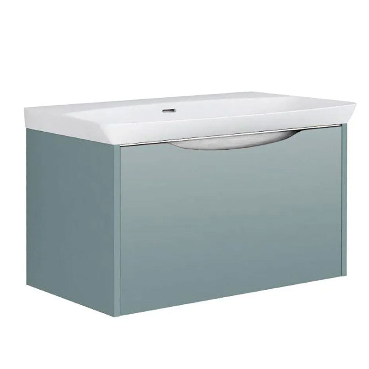 Utopia Lustre 1-Drawer Wall Hung Vanity Unit With Washbasin and LED Illumination - Sea Green