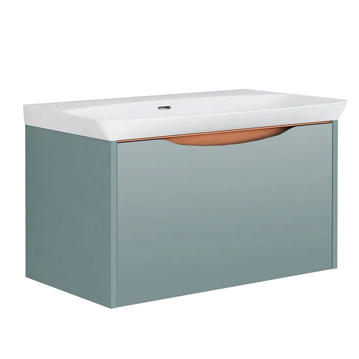 Utopia Lustre 1-Drawer Wall Hung Vanity Unit With Washbasin and LED Illumination - Sea Green